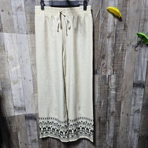 Wren Cream Embroidered Palazzo Wide Leg Pants